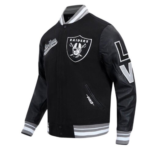 Las Vegas Raiders Script Tail Classic Rib Varsity Jacket - Image 3