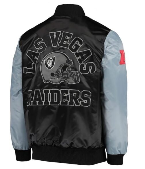 Las Vegas Raiders Starter Grey and Black Satin Jacket - Image 2