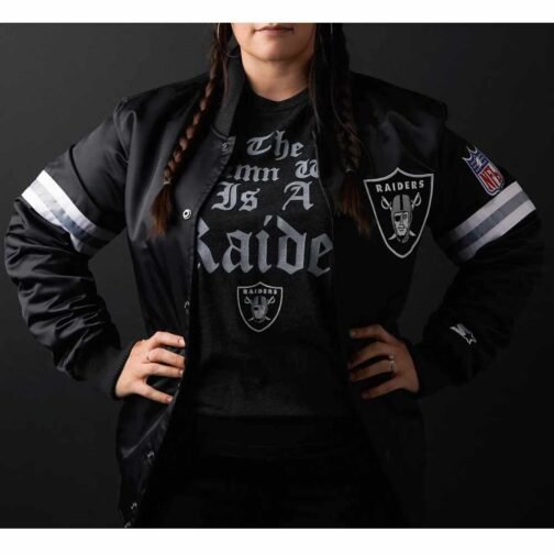 Striped Las Vegas Raiders Black Satin Jacket - Image 3
