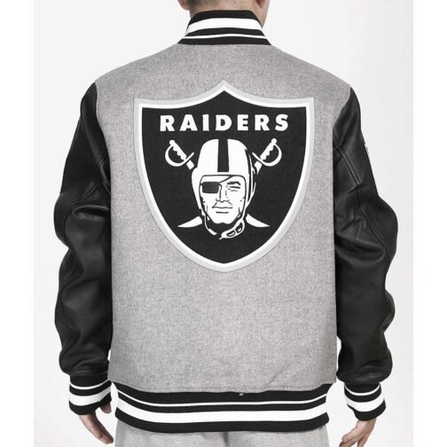 Las Vegas Raiders Varsity Gray and Black Jacket - Image 2