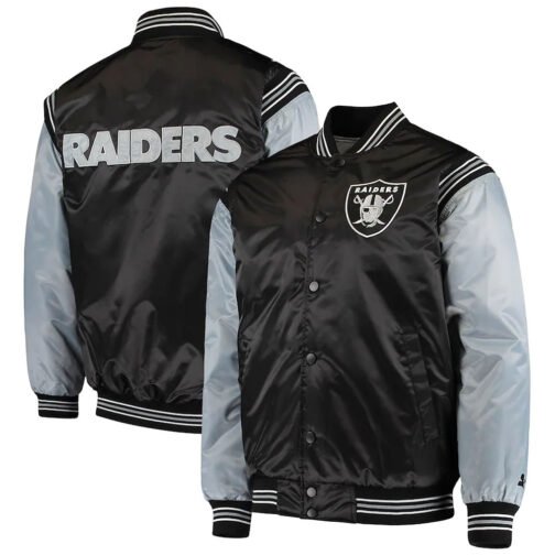 Las Vegas Raiders Enforcer Black/Grey Satin Jacket - Image 5