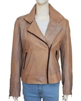 Arrow S04 Katie Cassidy Beige Leather Jacket