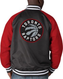 Lead Off Hitter Toronto Raptors Red and Black Satin Jacket