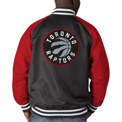 Lead Off Hitter Toronto Raptors Red and Black Satin Jacket - Image 2
