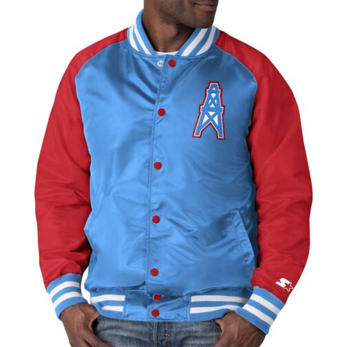 Tennessee Titans Lead Off Varsity Light Blue/Red Satin Jacket - Image 4