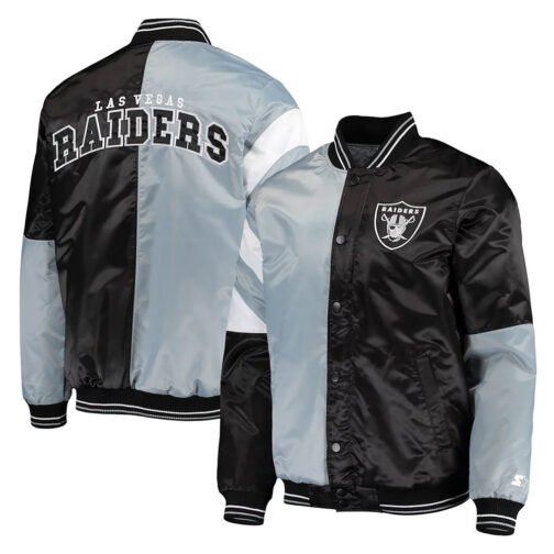 Leader Las Vegas Raiders Black and Silver Satin Jacket - Image 3