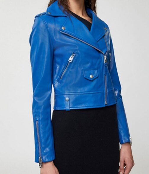 Leah Lewis Nancy Drew Blue Leather Biker Jacket - Image 5