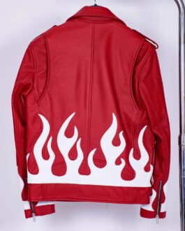 Meteor Flames Leather Biker Jacket