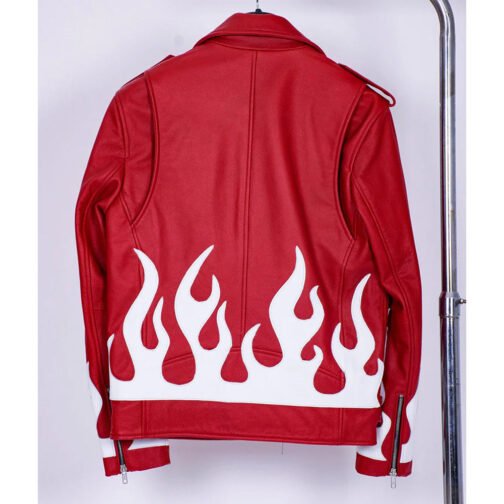 Meteor Flames Leather Biker Jacket - Image 2