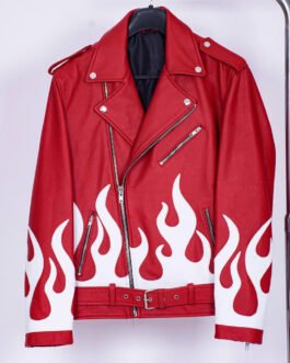 Meteor Flames Leather Biker Jacket