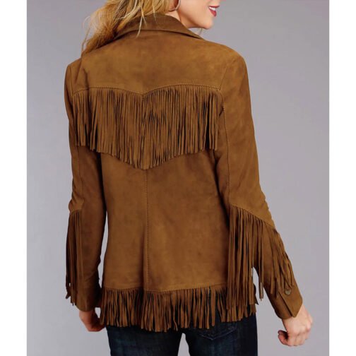 Women’s Suede Leather Fringe Jacket - Image 9