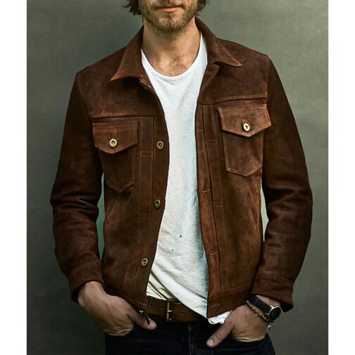 Men’s Brown Suede Leather Trucker Jacket