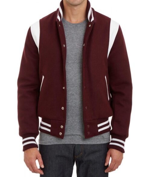 Virgin Burgundy Trimmed Teddy Wool Bomber Jacket - Image 6