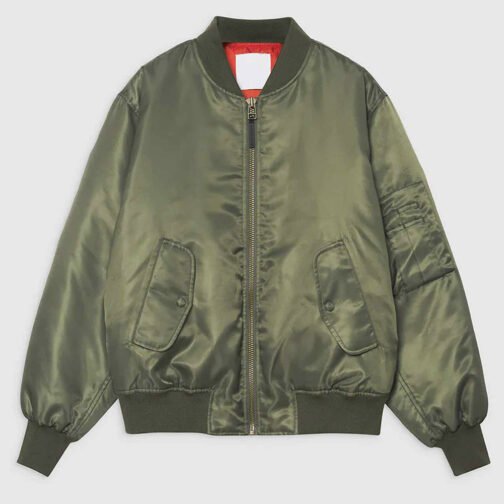 Women’s Leon Army Green Bomber Jacket - Image 3