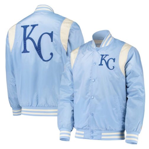 Light Blue/Cream Kansas City Royals Varsity Satin Jacket - Image 3