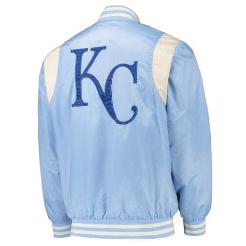 Light Blue/Cream Kansas City Royals Varsity Satin Jacket - Image 2