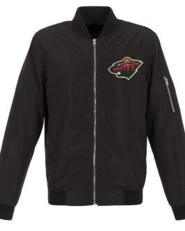 Black Minnesota Wild Lightweight Nylon Bomber Jacket