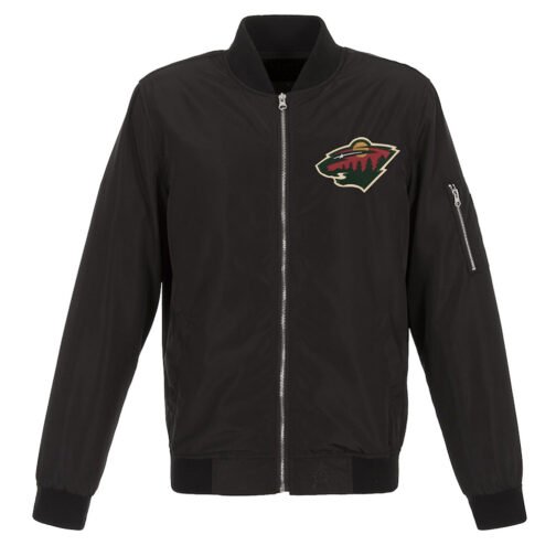 Black Minnesota Wild Lightweight Nylon Bomber Jacket