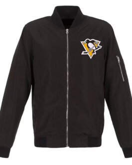Lightweight Pittsburgh Penguins Nylon Bomber Black Jacket