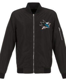 San Jose Sharks Black Lightweight Nylon Bomber Jacket