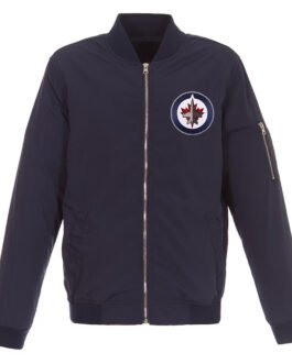 Navy Winnipeg Jets Lightweight Nylon Bomber Jacket
