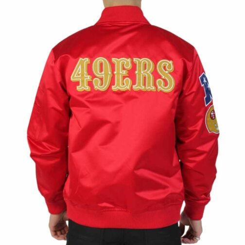 San Francisco 49ers Bomber Lightweight Red Satin Jacket - Image 2