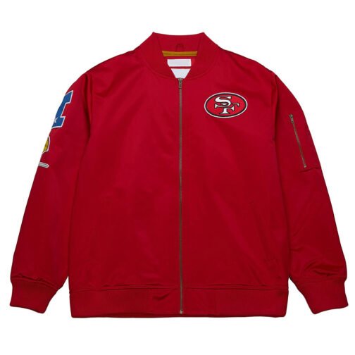 San Francisco 49ers Bomber Lightweight Red Satin Jacket - Image 6