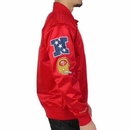 San Francisco 49ers Bomber Lightweight Red Satin Jacket - Image 4