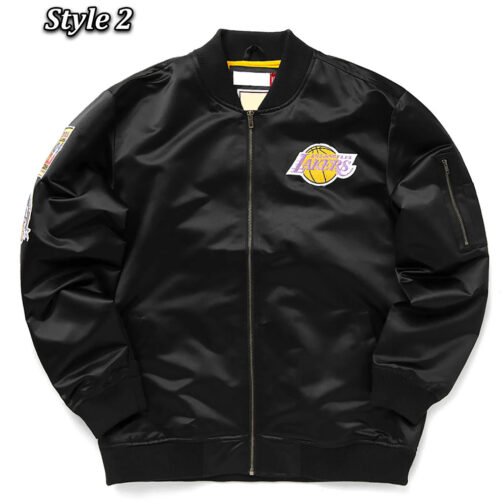LA Lakers Bomber Black Lightweight Satin Jacket - Image 2