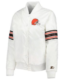 Cleveland Browns Line Up White Satin Jacket
