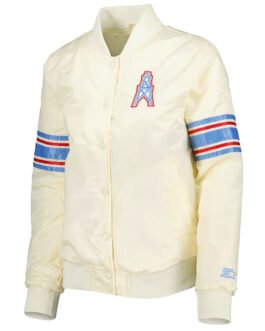 Cream Houston Oilers Line Up Satin Jacket