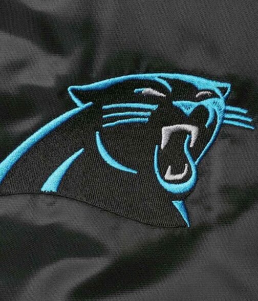 Carolina Panthers Locker Room Black Bomber Satin Jacket - Image 4