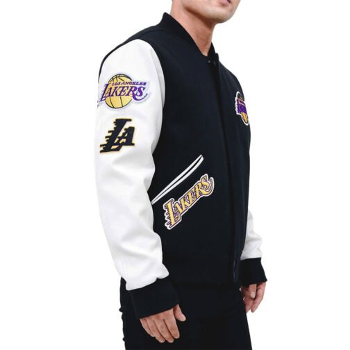 Los Angeles Lakers Logo Blended Wool/Leather Varsity Full-Snap Jacket - Image 5