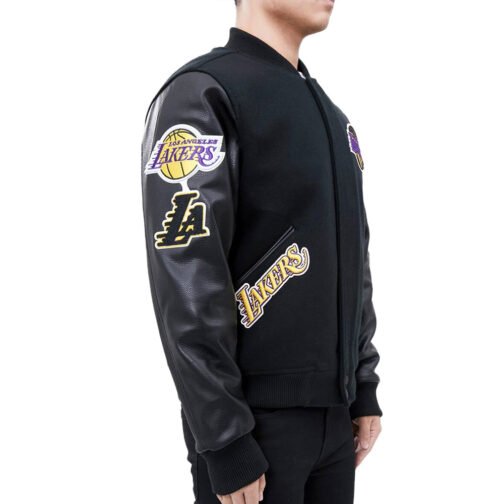 Los Angeles Lakers Logo Blended Wool/Leather Varsity Full-Snap Jacket - Image 6