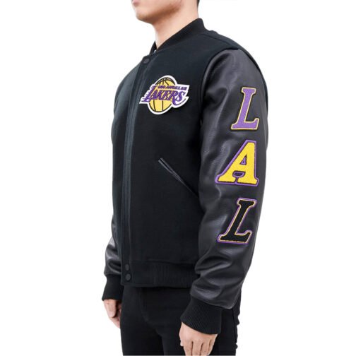 Los Angeles Lakers Logo Blended Wool/Leather Varsity Full-Snap Jacket - Image 8