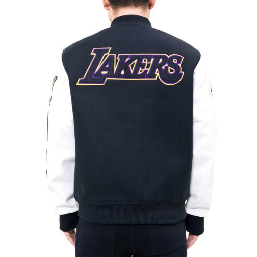 Los Angeles Lakers Logo Blended Wool/Leather Varsity Full-Snap Jacket - Image 3