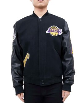 Los Angeles Lakers Logo Blended Wool/Leather Varsity Full-Snap Jacket