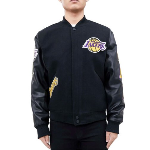 Los Angeles Lakers Logo Blended Wool/Leather Varsity Full-Snap Jacket - Image 2