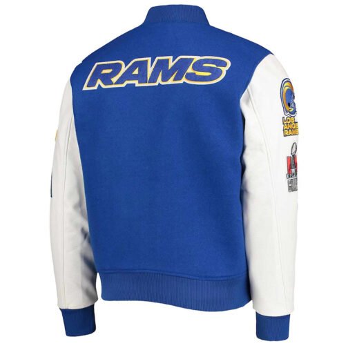 LA Rams Logo Royal and White Varsity Jacket - Image 2