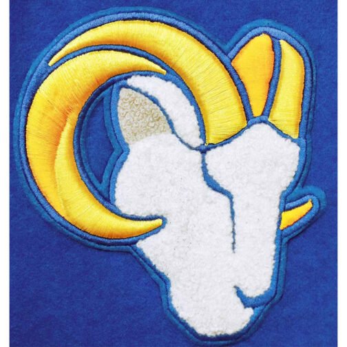 LA Rams Logo Royal and White Varsity Jacket - Image 4