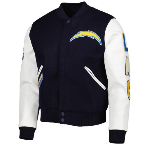 LA Chargers Logo Letterman Navy and White Jacket