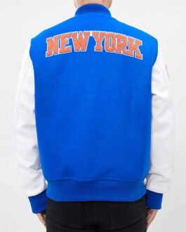NY Knicks Logo Varsity Royal and White Jacket