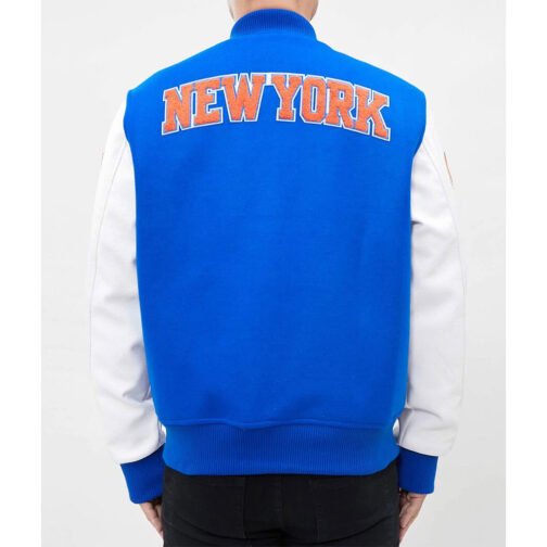 NY Knicks Logo Varsity Royal and White Jacket - Image 2