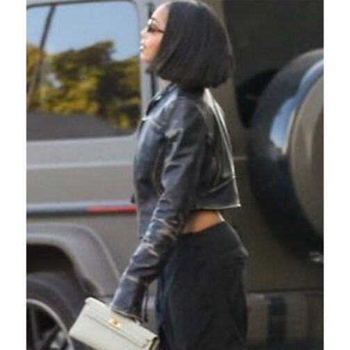 Lori Harvey Hangs Out with The Biebers Leather Jacket - Image 6