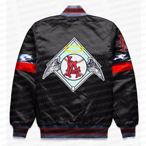 LA Angels Home Game Black Varsity Satin Jacket - Image 2