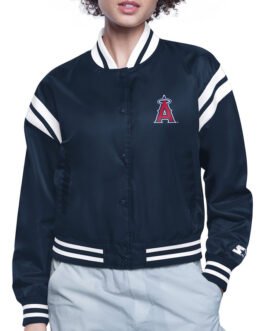 LA Angels Printed Logo Varsity Satin Jacket