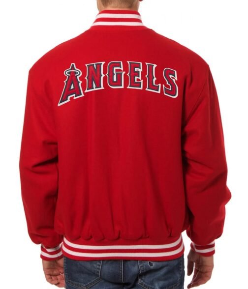 Los Angeles Angels Red Letterman Wool Jacket - Image 2