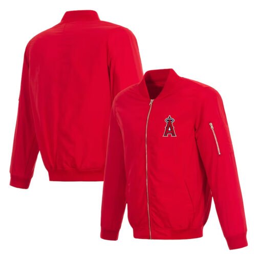 LA Angels Nylon Red Bomber Jacket - Image 3