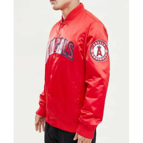 LA Angels Wordmark Red Satin Jacket - Image 4