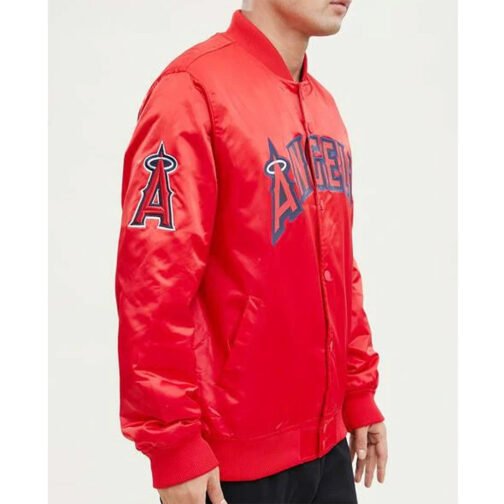 LA Angels Wordmark Red Satin Jacket - Image 3